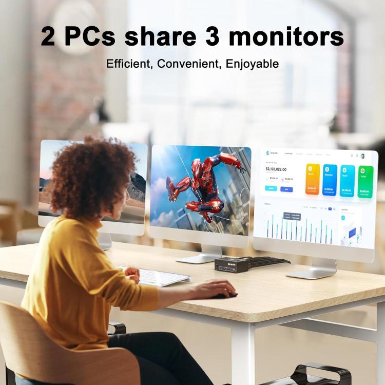 KC-KVM203DH 8K 30Hz USB3.0 DP+DP+HDMI Triple Monitors KVM Switch, UK Plug