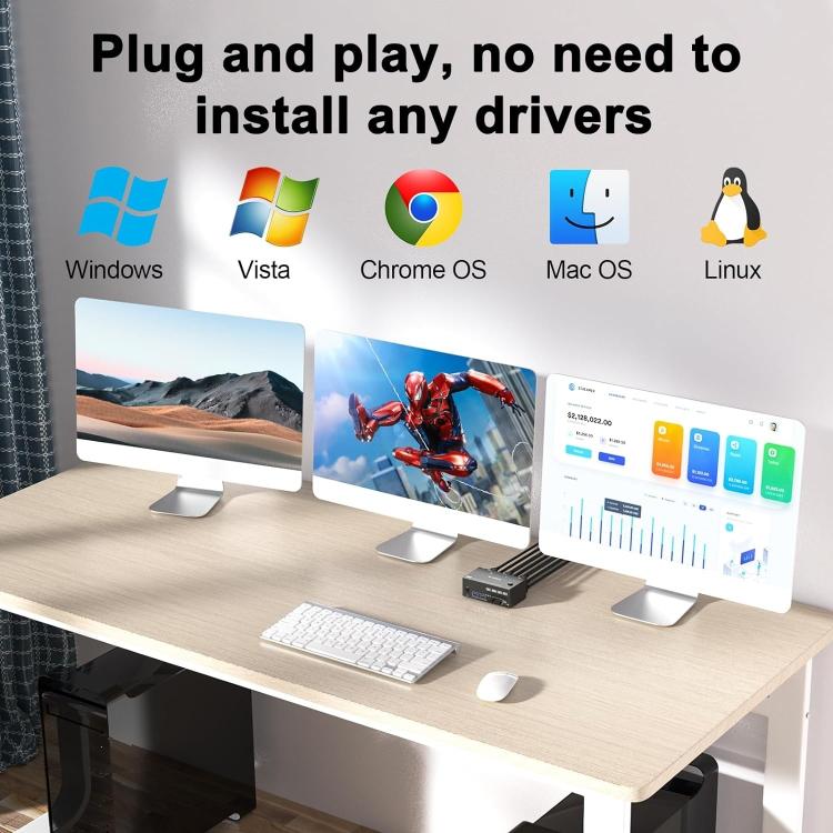 KC-KVM203DH 8K 30Hz USB3.0 DP+DP+HDMI Triple Monitors KVM Switch, US Plug