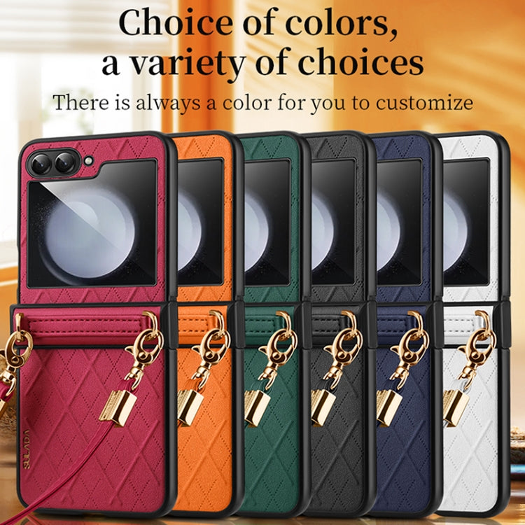 For Samsung Galaxy Z Flip6 / Flip7 FE SULADA Elegant Rhombic Texture Folding Phone Case with Lanyard - Orange