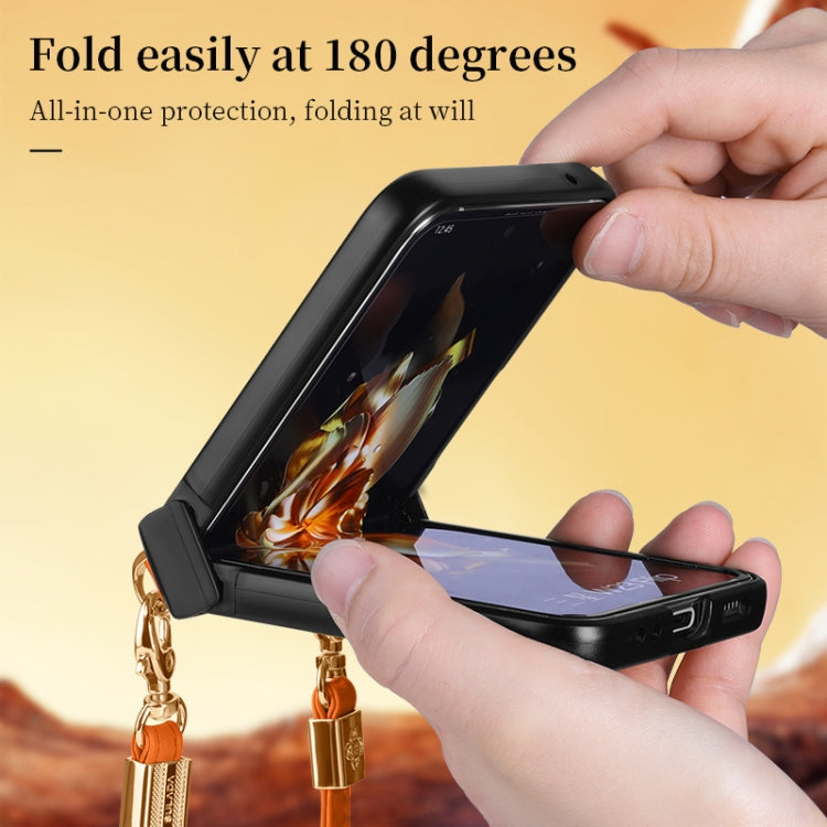 For Samsung Galaxy Z Flip6 / Flip7 FE SULADA Elegant Rhombic Texture Folding Phone Case with Lanyard - Orange