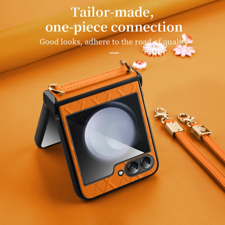 For Samsung Galaxy Z Flip6 / Flip7 FE SULADA Elegant Rhombic Texture Folding Phone Case with Lanyard