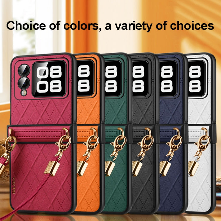 For Huawei nova Flip SULADA Elegant Rhombic Texture Folding Phone Case with Lanyard
