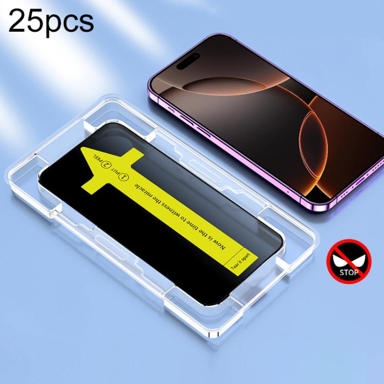 For iPhone 16 Pro Max 25pcs Anti-peeping Fast Attach Dust-proof Anti-static Tempered Glass Film