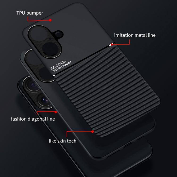 For iPhone 17 Classic Tilt Strip Grain Magnetic Shockproof PC + TPU Phone Case