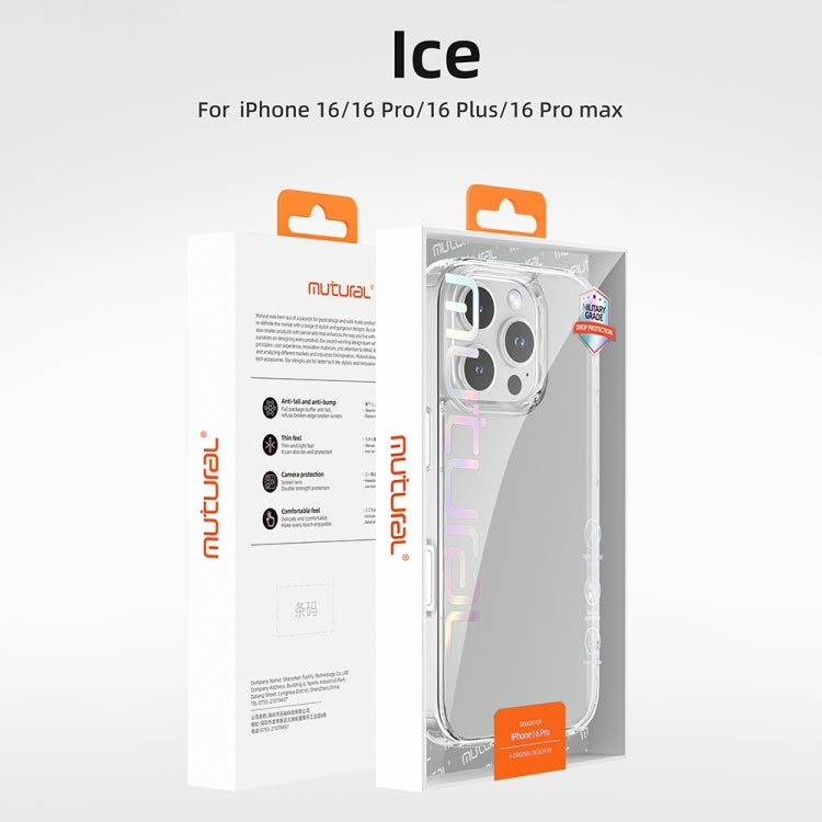For iPhone 16 Plus Mutural Ice Series TPU Phone Case - Transparent