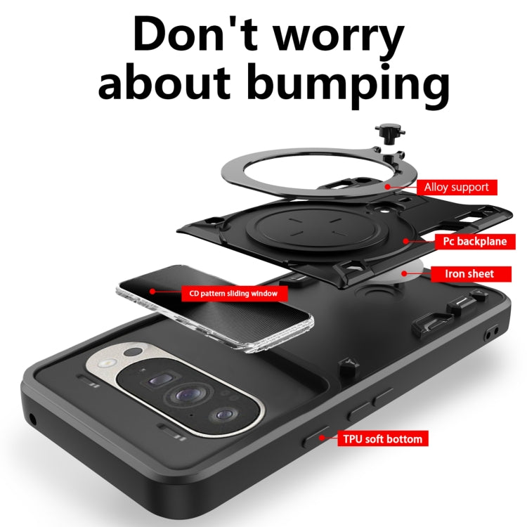 For Google Pixel 9 / 9 Pro CD Texture Sliding Camshield Magnetic Holder Phone Case