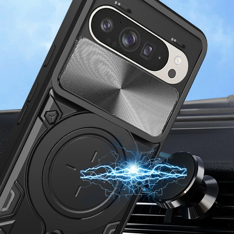 For Google Pixel 9 / 9 Pro CD Texture Sliding Camshield Magnetic Holder Phone Case