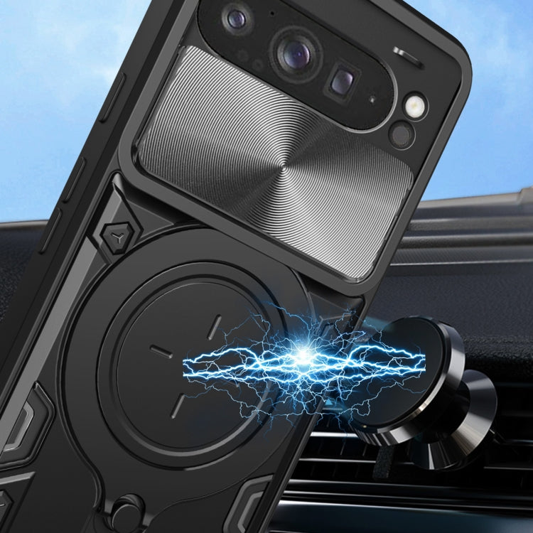 For Google Pixel 9 Pro XL CD Texture Sliding Camshield Magnetic Holder Phone Case