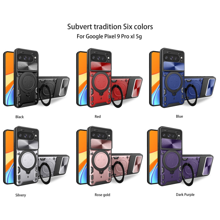 For Google Pixel 9 Pro XL CD Texture Sliding Camshield Magnetic Holder Phone Case