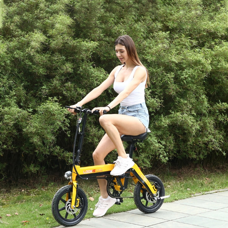 LOOKIS Foldable Electric Bicycle Small Portable Electromobile with GPS & Smart Instrument & LED Front / Tail Light & 8A Lithium Battery(Yellow)