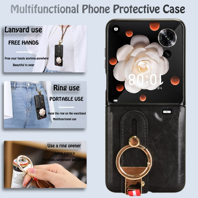 For Honor Magic V Flip Wristband Leather Back Phone Case