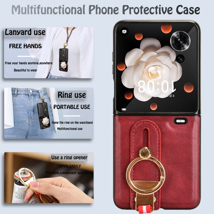 For Honor Magic V Flip Wristband Leather Back Phone Case