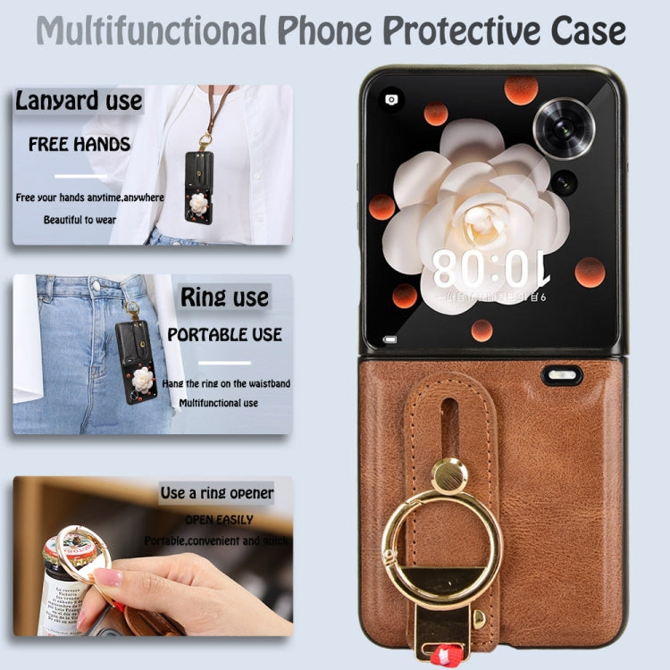 For Honor Magic V Flip Wristband Leather Back Phone Case