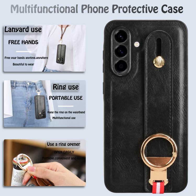 For Samsung Galaxy A56 5G Wristband Leather Back Phone Case