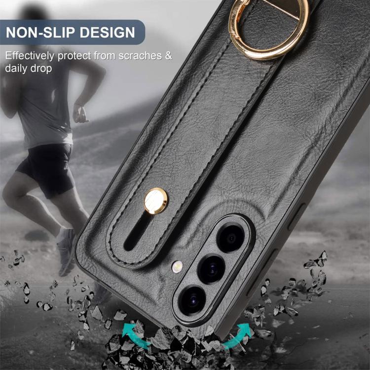 For Samsung Galaxy A56 5G Wristband Leather Back Phone Case