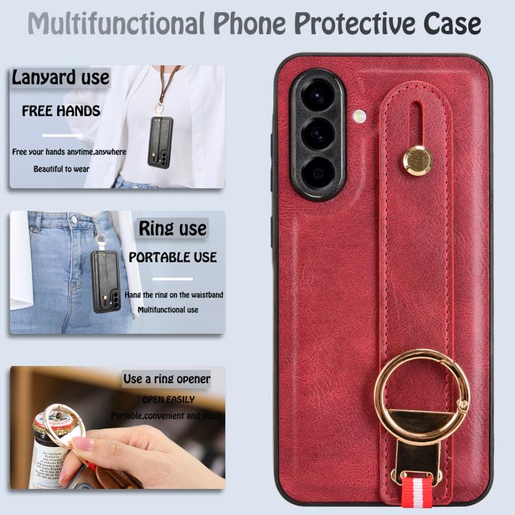 For Samsung Galaxy A56 5G Wristband Leather Back Phone Case