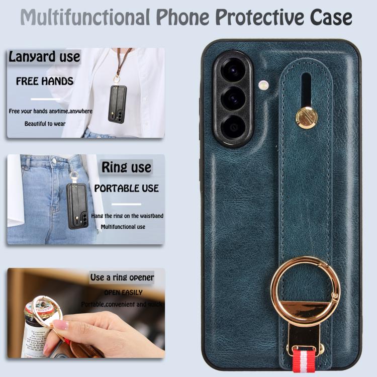 For Samsung Galaxy A56 5G Wristband Leather Back Phone Case