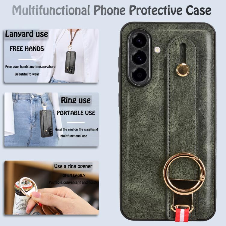 For Samsung Galaxy A56 5G Wristband Leather Back Phone Case