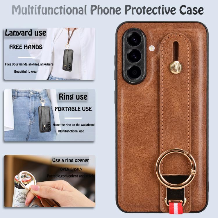 For Samsung Galaxy A56 5G Wristband Leather Back Phone Case