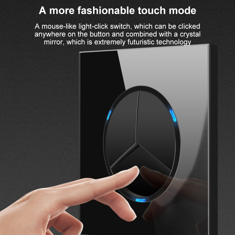 86mm Round LED Tempered Glass Switch Panel, Black Round Glass, Style:Three Open Dual Control