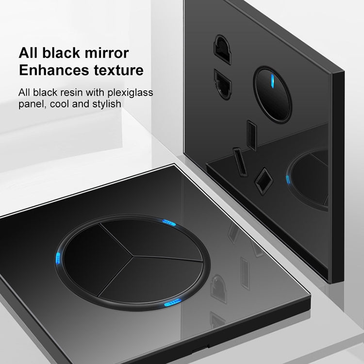 86mm Round LED Tempered Glass Switch Panel, Black Round Glass, Style:TV Socket