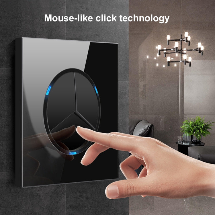 86mm Round LED Tempered Glass Switch Panel, Black Round Glass, Style:TV Socket
