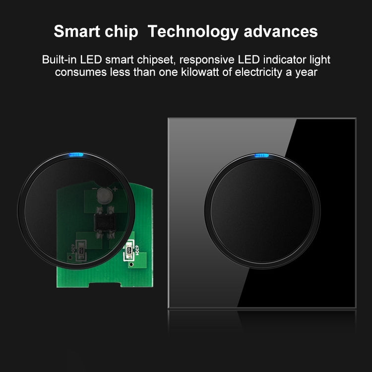86mm Round LED Tempered Glass Switch Panel, Black Round Glass, Style:Telephone-TV Socket