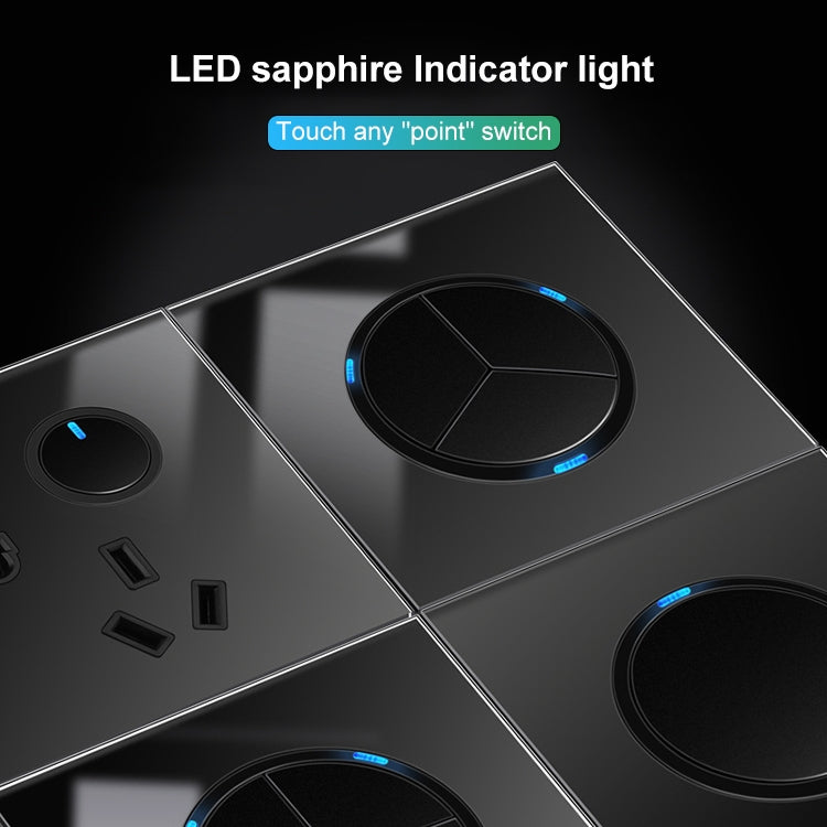 86mm Round LED Tempered Glass Switch Panel, Black Round Glass, Style:Computer Socket