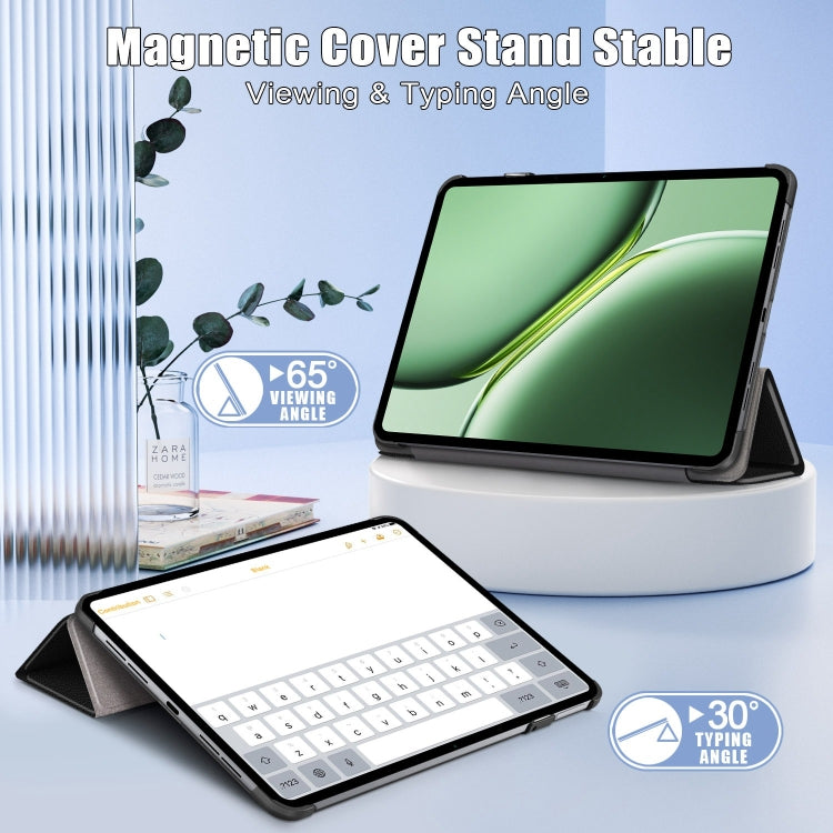 For OnePlus Pad Pro / Pad 2 Custer Solid Color 3-fold Holder Smart Leather Tablet Case