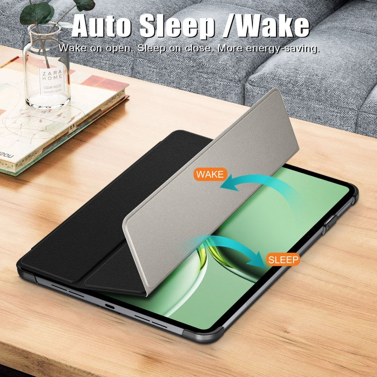 For OnePlus Pad Pro / Pad 2 Custer Solid Color 3-fold Holder Smart Leather Tablet Case