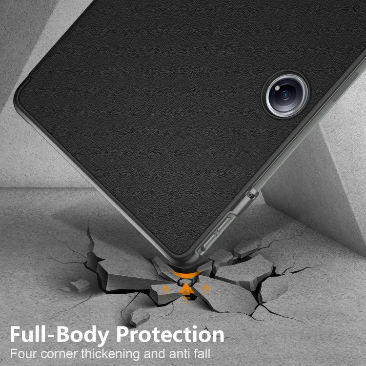 For OnePlus Pad Pro / Pad 2 Custer Solid Color 3-fold Holder Smart Leather Tablet Case