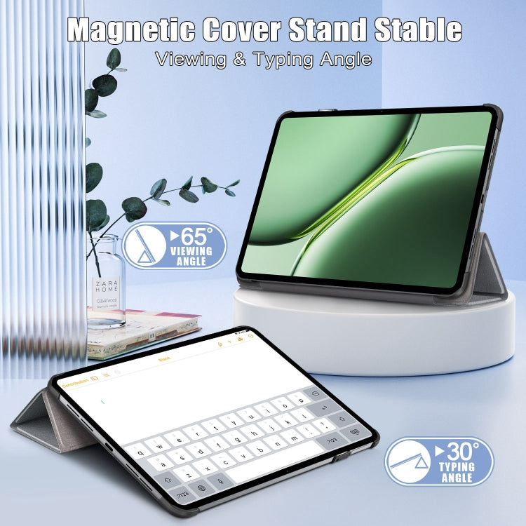For OnePlus Pad Pro / Pad 2 Custer Solid Color 3-fold Holder Smart Leather Tablet Case