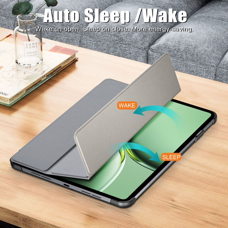For OnePlus Pad Pro / Pad 2 Custer Solid Color 3-fold Holder Smart Leather Tablet Case