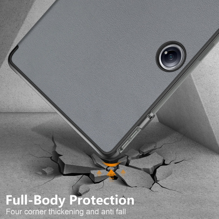 For OnePlus Pad Pro / Pad 2 Custer Solid Color 3-fold Holder Smart Leather Tablet Case