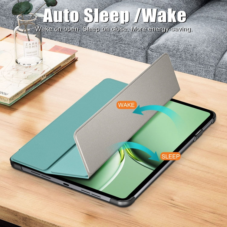 For OnePlus Pad Pro / Pad 2 Custer Solid Color 3-fold Holder Smart Leather Tablet Case