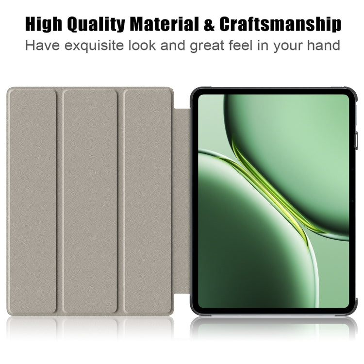 For OnePlus Pad Pro / Pad 2 Custer Solid Color 3-fold Holder Smart Leather Tablet Case