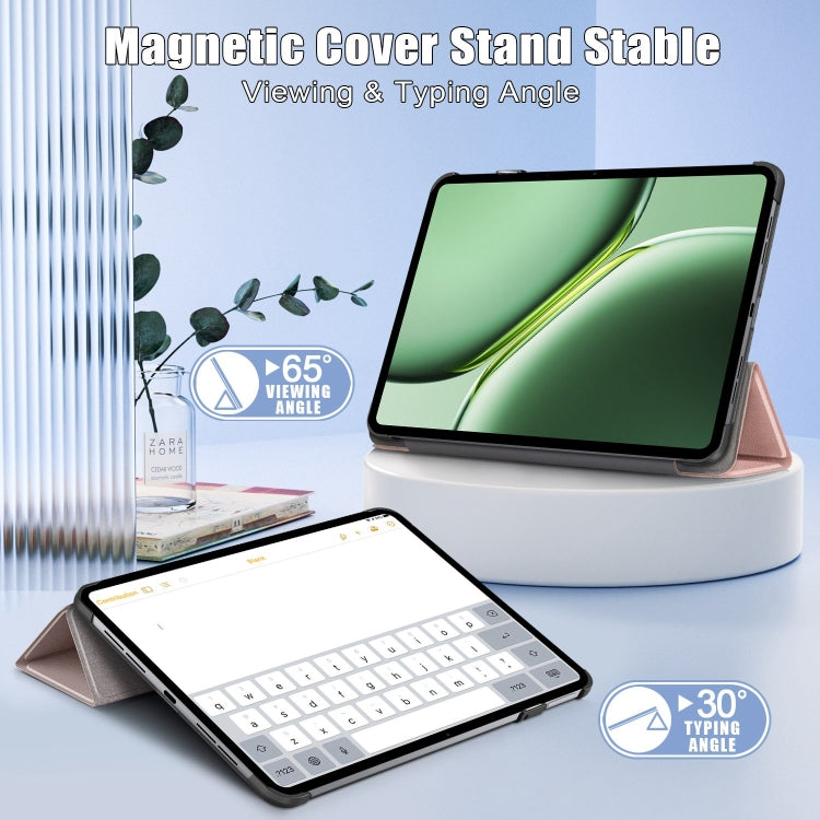 For OnePlus Pad Pro / Pad 2 Custer Solid Color 3-fold Holder Smart Leather Tablet Case