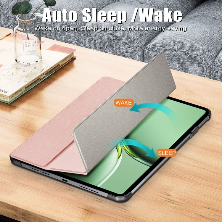 For OnePlus Pad Pro / Pad 2 Custer Solid Color 3-fold Holder Smart Leather Tablet Case