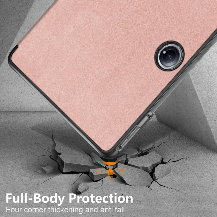 For OnePlus Pad Pro / Pad 2 Custer Solid Color 3-fold Holder Smart Leather Tablet Case