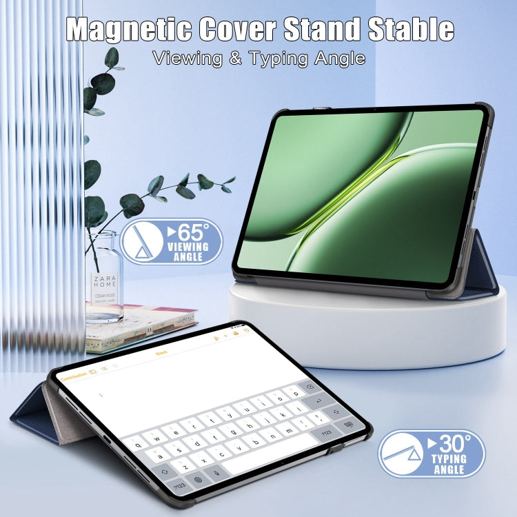 For OnePlus Pad Pro / Pad 2 Custer Solid Color 3-fold Holder Smart Leather Tablet Case