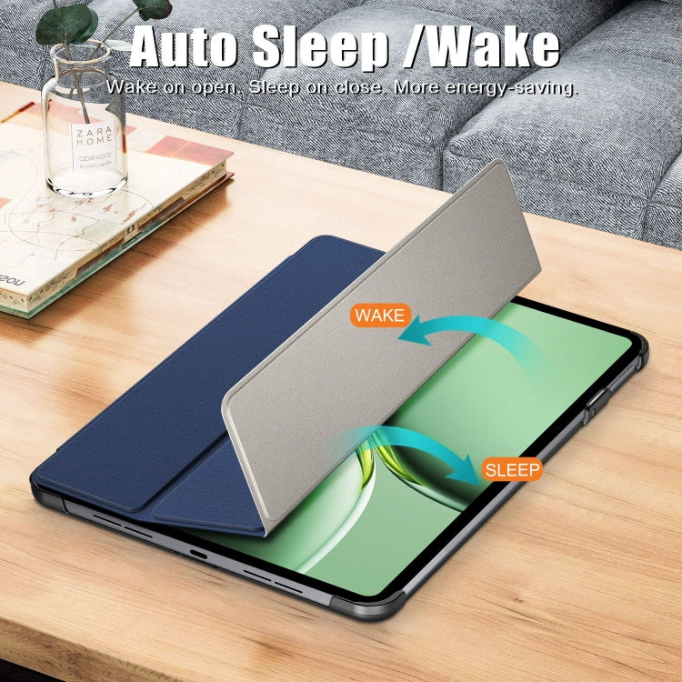 For OnePlus Pad Pro / Pad 2 Custer Solid Color 3-fold Holder Smart Leather Tablet Case
