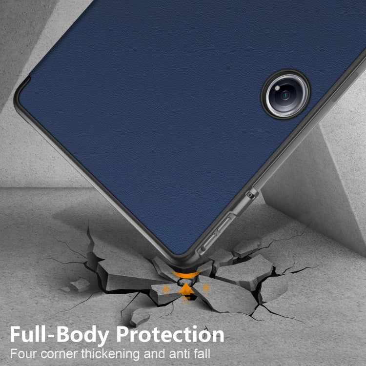 For OnePlus Pad Pro / Pad 2 Custer Solid Color 3-fold Holder Smart Leather Tablet Case