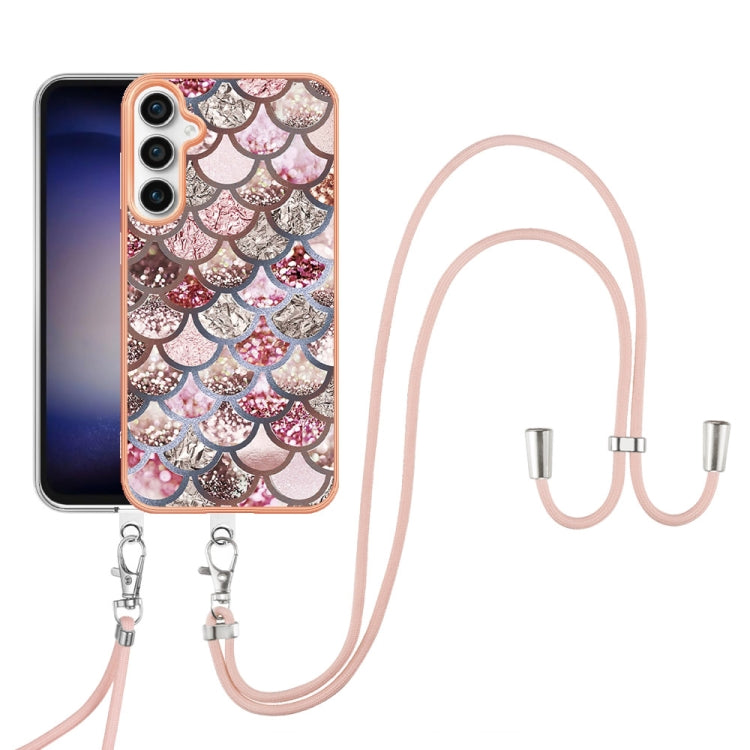 For Samsung Galaxy S24 FE 5G Electroplating Pattern IMD TPU Shockproof Case with Neck Lanyard
