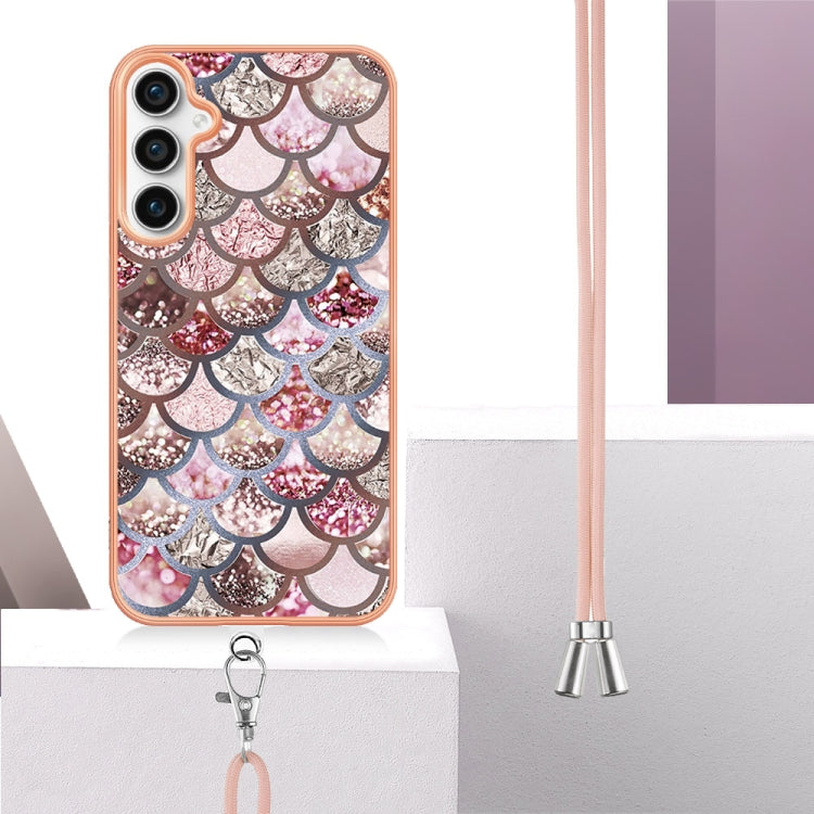 For Samsung Galaxy S24 FE 5G Electroplating Pattern IMD TPU Shockproof Case with Neck Lanyard