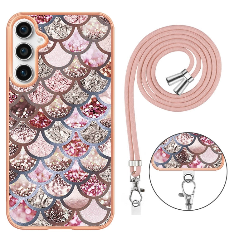For Samsung Galaxy S24 FE 5G Electroplating Pattern IMD TPU Shockproof Case with Neck Lanyard