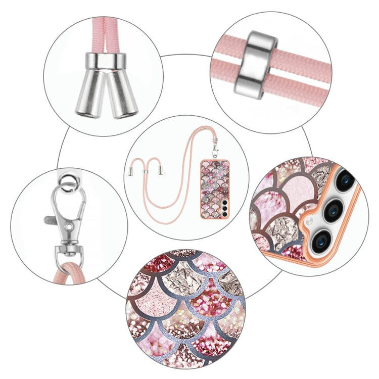 For Samsung Galaxy S24 FE 5G Electroplating Pattern IMD TPU Shockproof Case with Neck Lanyard