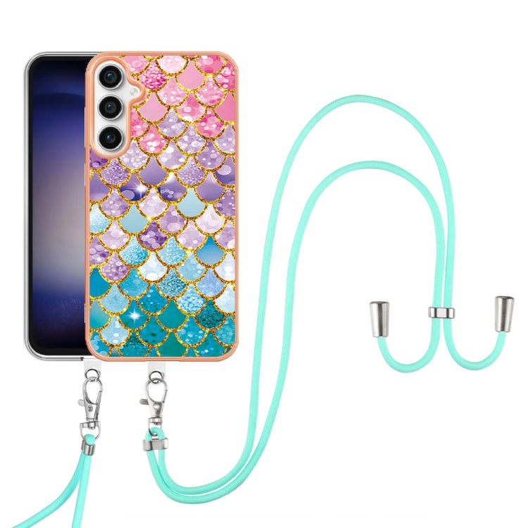 For Samsung Galaxy S24 FE 5G Electroplating Pattern IMD TPU Shockproof Case with Neck Lanyard