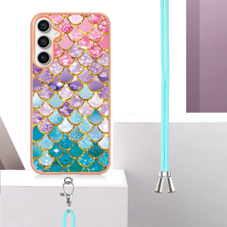 For Samsung Galaxy S24 FE 5G Electroplating Pattern IMD TPU Shockproof Case with Neck Lanyard