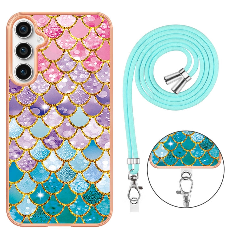 For Samsung Galaxy S24 FE 5G Electroplating Pattern IMD TPU Shockproof Case with Neck Lanyard