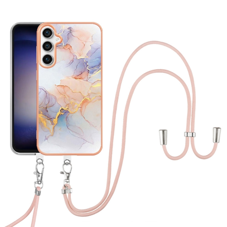 For Samsung Galaxy S24 FE 5G Electroplating Pattern IMD TPU Shockproof Case with Neck Lanyard